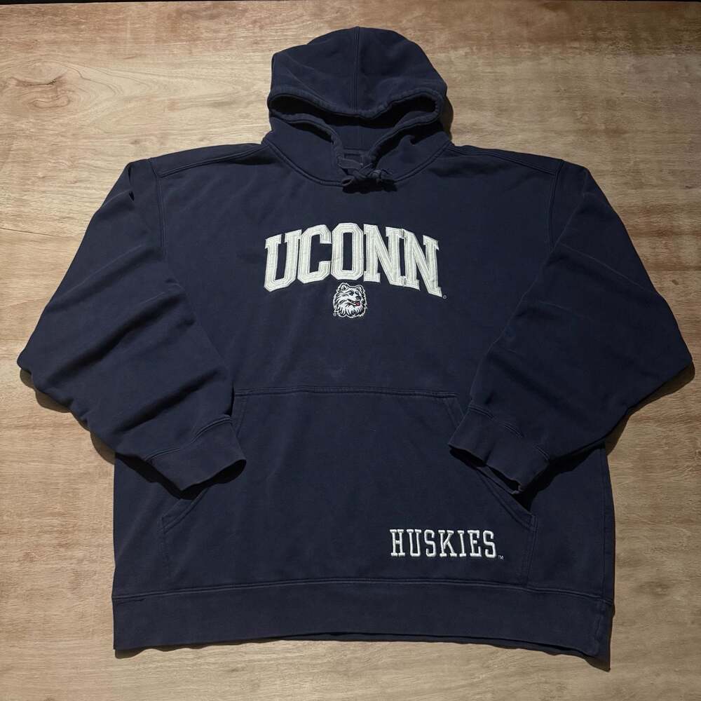 UConn Huskies Embroidered Navy Blue Hoodie Sweatshirt Size XL